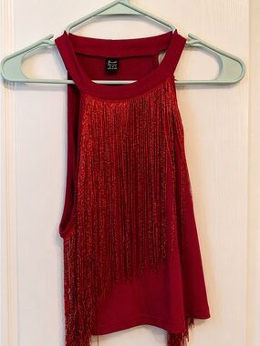 Red Fringe Halter Tank Top -